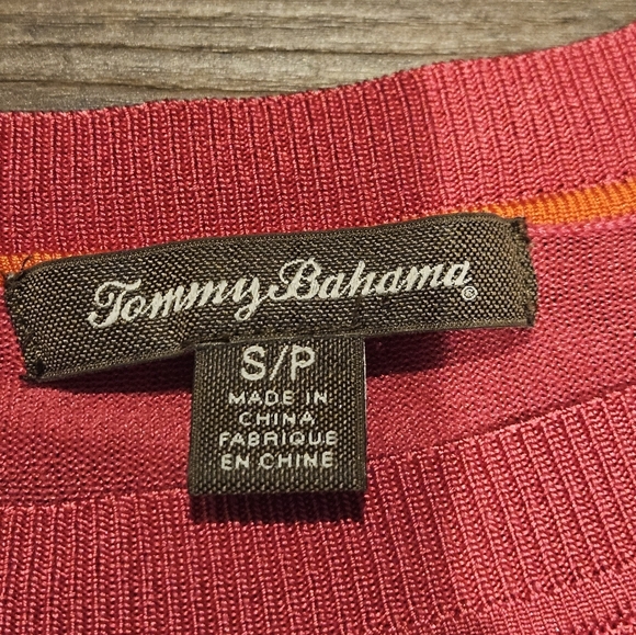 Tommy Bahama Women Small Pink Orange White Striped Preppy Lightweight Sweater - Picture 5 of 5